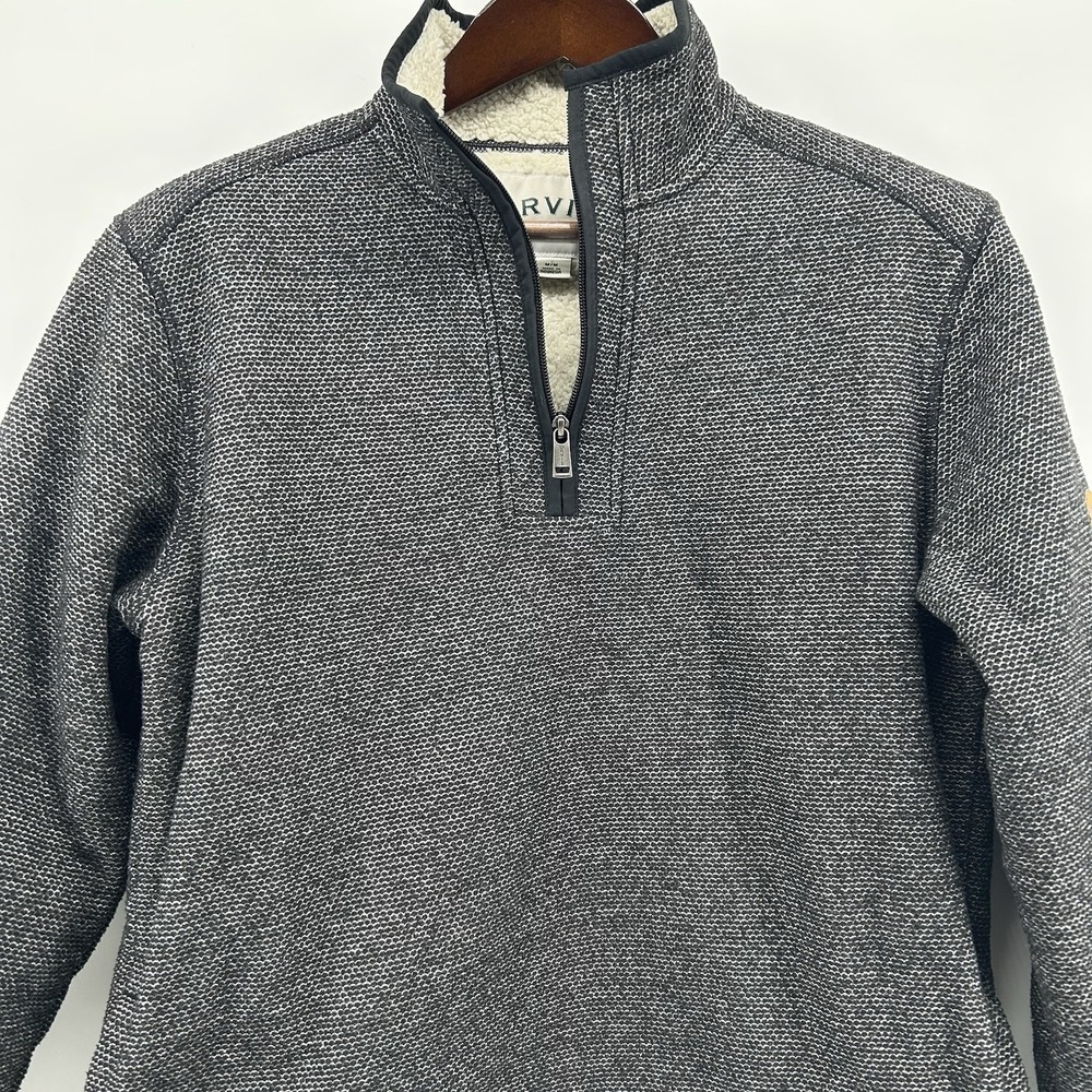Orvis Brighton Mens M Sherpa Lined 1/4 Zip Fleece Pullover Black Heather Cabin - Picture 2 of 10